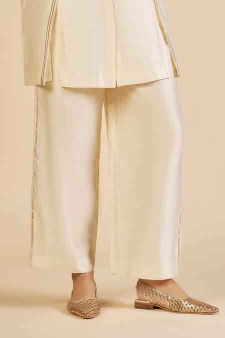 Shop Gulabo By Abu Sandeep Off White Chanderi Metallic Thread, Zari Embroidered Straight Trouser Online at Aza Fashions Shop_Gulabo By Abu Sandeep_Off White Chanderi Metallic Thread, Zari Embroidered Straight Trouser _Online_at_Aza_Fashions