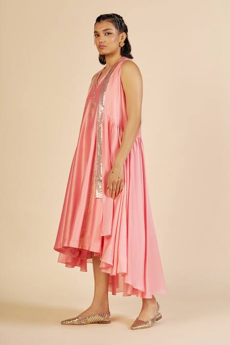 Buy Gulabo By Abu Sandeep Pink Chanderi Sequins Open Neck Embellished Jacket Online at Aza Fashions Buy_Gulabo By Abu Sandeep_Pink Chanderi Sequins Open Neck Embellished Jacket _Online_at_Aza_Fashions