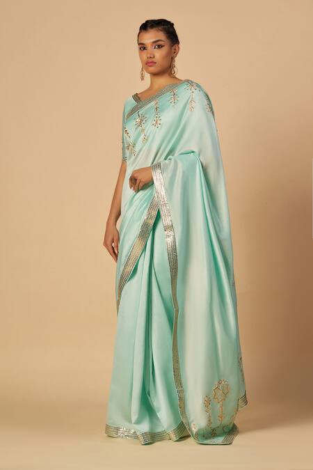 Gulabo By Abu Sandeep Blue Chanderi Sequins, Embroidery Saree With Border Online at Aza Fashions Gulabo By Abu Sandeep_Blue Chanderi Sequins, Embroidery Saree With Border _Online_at_Aza_Fashions