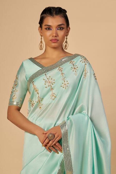 Buy Gulabo By Abu Sandeep Blue Chanderi Sequins, Embroidery Saree With Border Online at Aza Fashions Buy_Gulabo By Abu Sandeep_Blue Chanderi Sequins, Embroidery Saree With Border _Online_at_Aza_Fashions