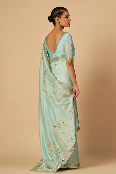 Shop Gulabo By Abu Sandeep Blue Chanderi Sequins, Embroidery Saree With Border at Aza Fashions Shop_Gulabo By Abu Sandeep_Blue Chanderi Sequins, Embroidery Saree With Border _at_Aza_Fashions