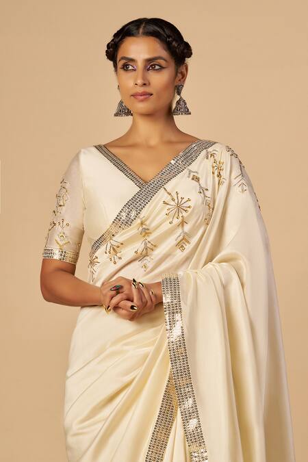 Buy Gulabo By Abu Sandeep Off White Chanderi Sequins, Embroidery Saree With Border Online at Aza Fashions Buy_Gulabo By Abu Sandeep_Off White Chanderi Sequins, Embroidery Saree With Border _Online_at_Aza_Fashions