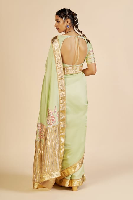 Shop Gulabo By Abu Sandeep Green Chanderi Embroidery Round Neck Blouse at Aza Fashions Shop_Gulabo By Abu Sandeep_Green Chanderi Embroidery Round Neck Blouse _at_Aza_Fashions