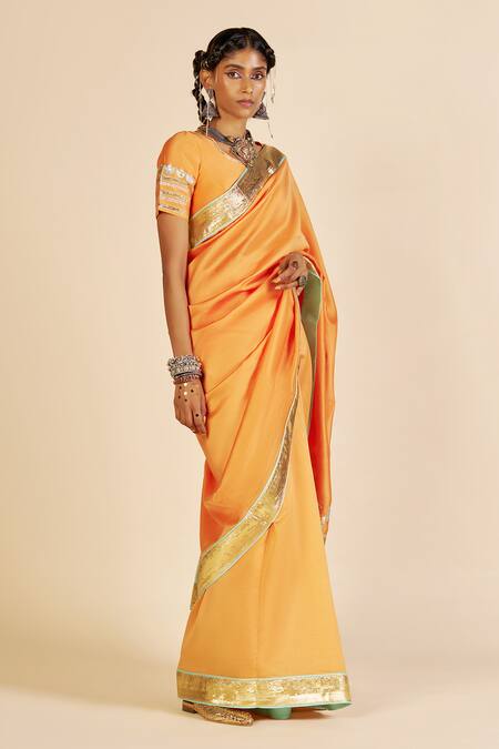 Buy Gulabo By Abu Sandeep Orange Chanderi Metallic Thread, Embroidery Round Neck Blouse Online at Aza Fashions Buy_Gulabo By Abu Sandeep_Orange Chanderi Metallic Thread, Embroidery Round Neck Blouse _Online_at_Aza_Fashions