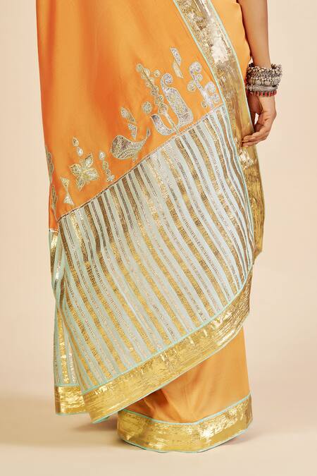 Buy Gulabo By Abu Sandeep Orange Chanderi Metallic Thread, Embroidery Round Neck Blouse Buy_Gulabo By Abu Sandeep_Orange Chanderi Metallic Thread, Embroidery Round Neck Blouse