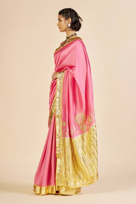 Buy Gulabo By Abu Sandeep Pink Chanderi Embroidery, Zari Round Neck Blouse Online at Aza Fashions Buy_Gulabo By Abu Sandeep_Pink Chanderi Embroidery, Zari Round Neck Blouse _Online_at_Aza_Fashions