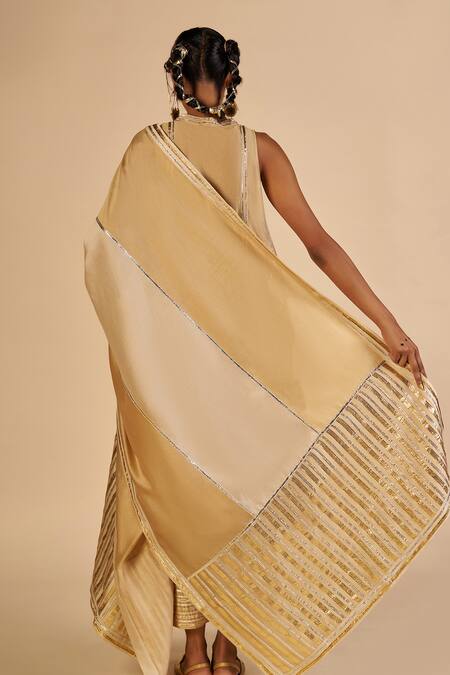 Shop Gulabo By Abu Sandeep Beige Chanderi Sequins, Zari Striped Embroidered Trouser Online at Aza Fashions Shop_Gulabo By Abu Sandeep_Beige Chanderi Sequins, Zari Striped Embroidered Trouser _Online_at_Aza_Fashions