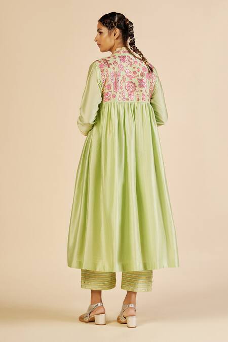 Buy Gulabo By Abu Sandeep Green Chanderi Zari, Embroidery Striped Trouser Online at Aza Fashions Buy_Gulabo By Abu Sandeep_Green Chanderi Zari, Embroidery Striped Trouser _Online_at_Aza_Fashions