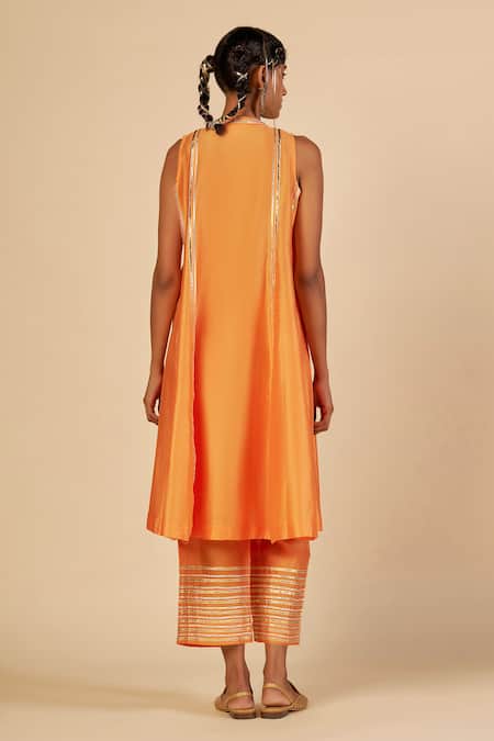 Shop Gulabo By Abu Sandeep Orange Chanderi Sequins, Zari Embroidered Trouser at Aza Fashions Shop_Gulabo By Abu Sandeep_Orange Chanderi Sequins, Zari Embroidered Trouser _at_Aza_Fashions