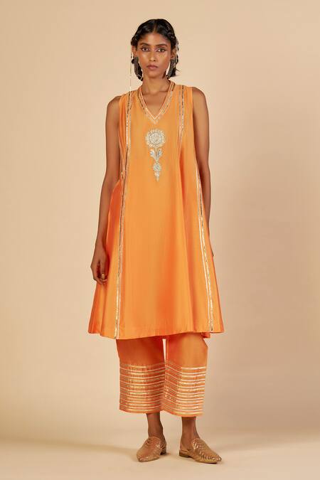 Buy Gulabo By Abu Sandeep Orange Chanderi Sequins, Zari Embroidered Trouser Online at Aza Fashions Buy_Gulabo By Abu Sandeep_Orange Chanderi Sequins, Zari Embroidered Trouser _Online_at_Aza_Fashions