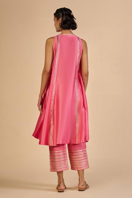 Gulabo By Abu Sandeep Pink Chanderi Embroidery Striped Trouser Online at Aza Fashions Gulabo By Abu Sandeep_Pink Chanderi Embroidery Striped Trouser _Online_at_Aza_Fashions