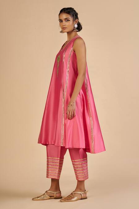 Buy Gulabo By Abu Sandeep Pink Chanderi Embroidery Striped Trouser Online at Aza Fashions Buy_Gulabo By Abu Sandeep_Pink Chanderi Embroidery Striped Trouser _Online_at_Aza_Fashions