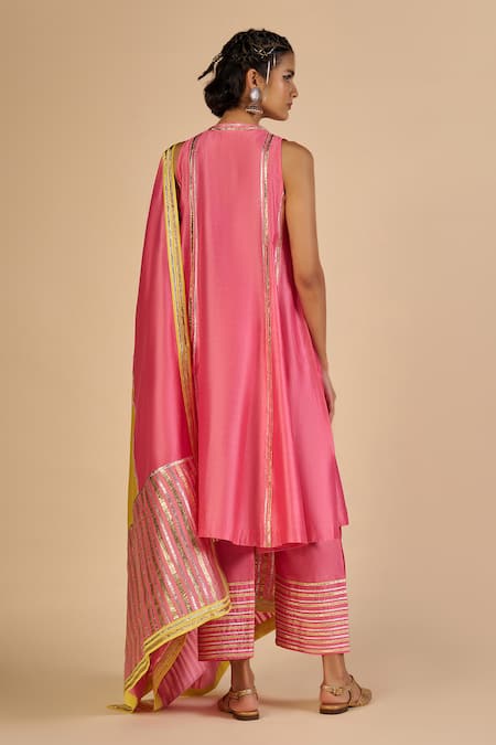 Shop Gulabo By Abu Sandeep Pink Chanderi Embroidery Striped Trouser at Aza Fashions Shop_Gulabo By Abu Sandeep_Pink Chanderi Embroidery Striped Trouser _at_Aza_Fashions