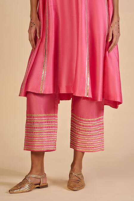 Buy Gulabo By Abu Sandeep Pink Chanderi Embroidery Striped Trouser Buy_Gulabo By Abu Sandeep_Pink Chanderi Embroidery Striped Trouser