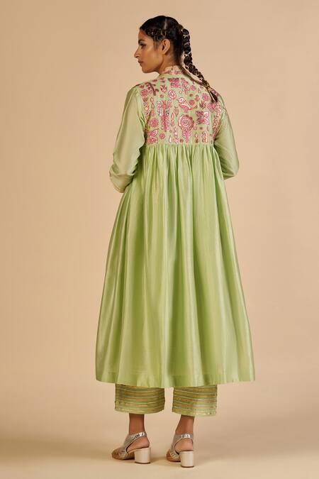 Buy Gulabo By Abu Sandeep Green Chanderi Sequins, Embroidery V-neck Tunic Online at Aza Fashions Buy_Gulabo By Abu Sandeep_Green Chanderi Sequins, Embroidery V-neck Tunic _Online_at_Aza_Fashions