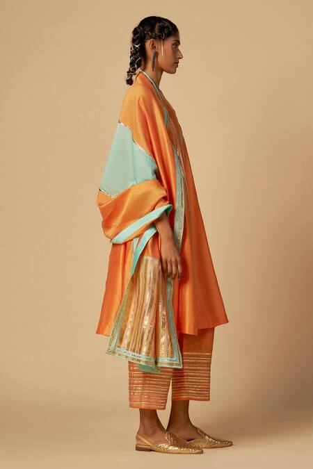 Buy Gulabo By Abu Sandeep Orange Chanderi Embroidery, Sequins, Zari V-neck Tunic Online at Aza Fashions Buy_Gulabo By Abu Sandeep_Orange Chanderi Embroidery, Sequins, Zari V-neck Tunic _Online_at_Aza_Fashions