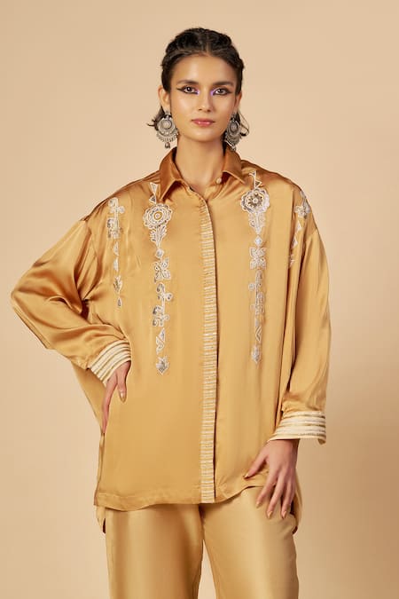 Gulabo By Abu Sandeep Chanderi Embroidered Shirt