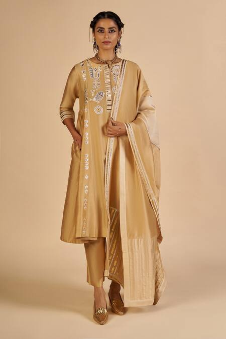 Buy Gulabo By Abu Sandeep Beige Chanderi Trouser Online at Aza Fashions Buy_Gulabo By Abu Sandeep_Beige Chanderi Trouser _Online_at_Aza_Fashions