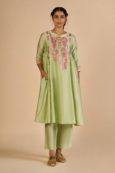 Gulabo By Abu Sandeep Green Chanderi Trouser Online at Aza Fashions Gulabo By Abu Sandeep_Green Chanderi Trouser _Online_at_Aza_Fashions