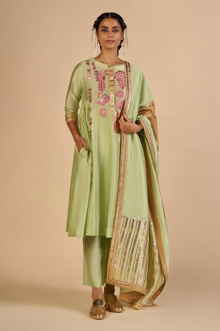 Buy Gulabo By Abu Sandeep Green Chanderi Trouser Online at Aza Fashions Buy_Gulabo By Abu Sandeep_Green Chanderi Trouser _Online_at_Aza_Fashions
