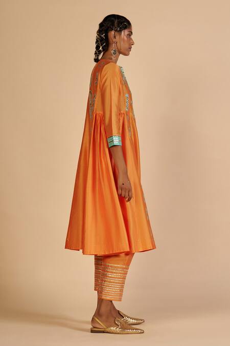 Gulabo By Abu Sandeep Orange Chanderi Zari, Sequins Embroidered Trouser Online at Aza Fashions Gulabo By Abu Sandeep_Orange Chanderi Zari, Sequins Embroidered Trouser _Online_at_Aza_Fashions
