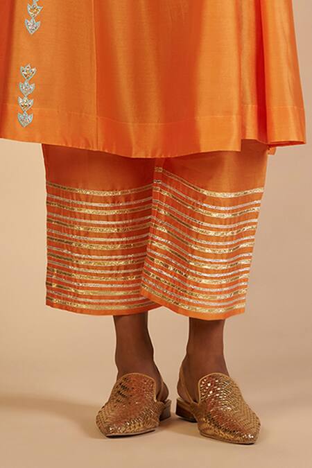 Buy Gulabo By Abu Sandeep Orange Chanderi Zari, Sequins Embroidered Trouser Online at Aza Fashions Buy_Gulabo By Abu Sandeep_Orange Chanderi Zari, Sequins Embroidered Trouser _Online_at_Aza_Fashions
