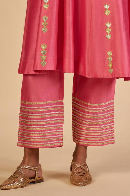Buy Gulabo By Abu Sandeep Pink Chanderi Zari, Sequins Embroidered Striped Trouser Online at Aza Fashions Buy_Gulabo By Abu Sandeep_Pink Chanderi Zari, Sequins Embroidered Striped Trouser _Online_at_Aza_Fashions