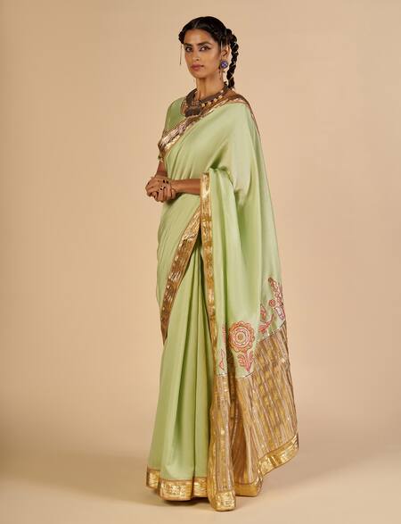 Gulabo By Abu Sandeep Green Chanderi Zari, Embroidery Saree Online at Aza Fashions Gulabo By Abu Sandeep_Green Chanderi Zari, Embroidery Saree _Online_at_Aza_Fashions