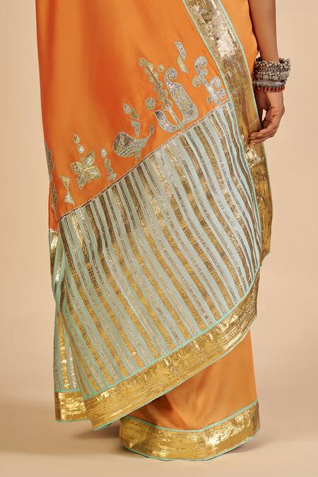 Buy Gulabo By Abu Sandeep Orange Chanderi Zari, Foil Printing Bordered Saree Buy_Gulabo By Abu Sandeep_Orange Chanderi Zari, Foil Printing Bordered Saree