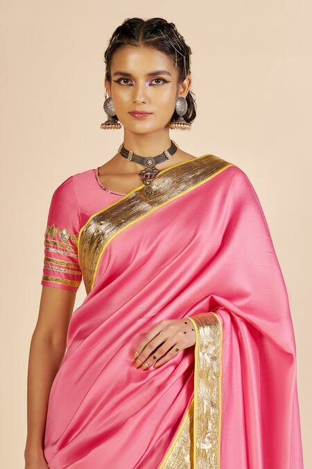 Shop Gulabo By Abu Sandeep Pink Chanderi Zari, Embroidery Saree Online at Aza Fashions Shop_Gulabo By Abu Sandeep_Pink Chanderi Zari, Embroidery Saree _Online_at_Aza_Fashions