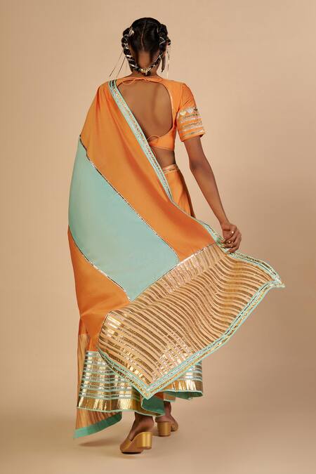 Buy Gulabo By Abu Sandeep Orange Chanderi Embroidery, Metallic Thread, Gota Patti, Zari Skirt Online at Aza Fashions Buy_Gulabo By Abu Sandeep_Orange Chanderi Embroidery, Metallic Thread, Gota Patti, Zari Skirt _Online_at_Aza_Fashions