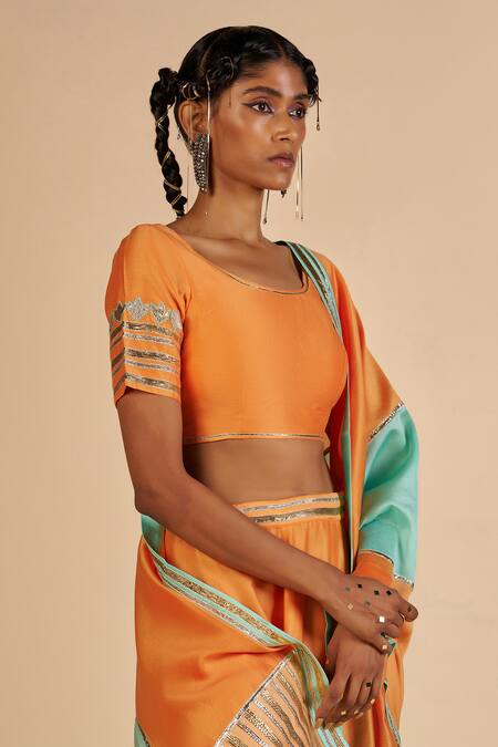 Shop Gulabo By Abu Sandeep Orange Chanderi Embroidery, Metallic Thread, Gota Patti, Zari Skirt Online at Aza Fashions Shop_Gulabo By Abu Sandeep_Orange Chanderi Embroidery, Metallic Thread, Gota Patti, Zari Skirt _Online_at_Aza_Fashions
