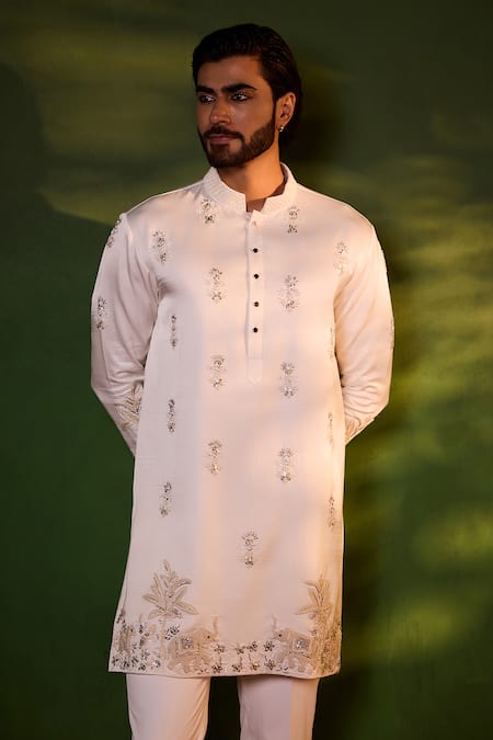 Shreyansh Designs Off White Silk Embroidery Ashvin Floral And Elephant Kurta Set Online at Aza Fashions Shreyansh Designs_Off White Silk Embroidery Ashvin Floral And Elephant Kurta Set _Online_at_Aza_Fashions