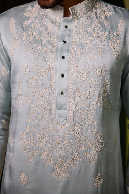 Buy Shreyansh Designs Blue Silk Embroidery Prabhakar Floral Kurta Set Buy_Shreyansh Designs_Blue Silk Embroidery Prabhakar Floral Kurta Set