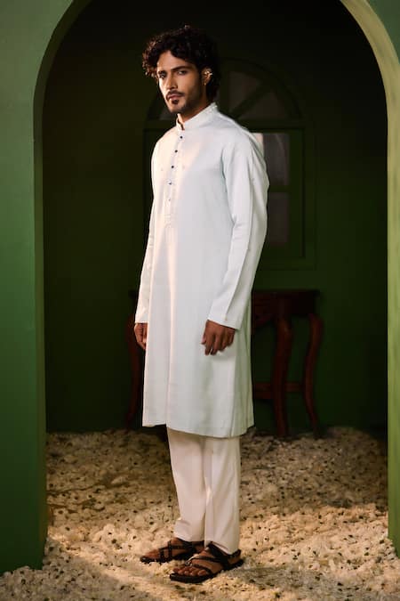 Buy_Shreyansh Designs_Blue Silk Embroidery Chandrodaya Hand Kurta Set _Online_at_Aza_Fashions