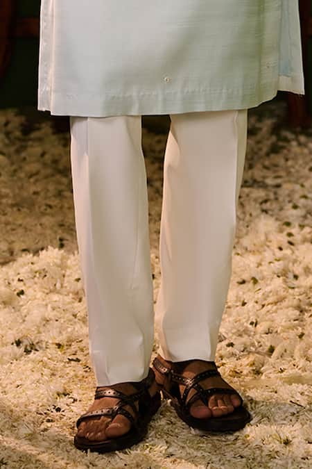 Buy_Shreyansh Designs_Sky Blue Dupion, Silk Embroidery Chandrakamal Bundi And Kurta Set _Online_at_Aza_Fashions