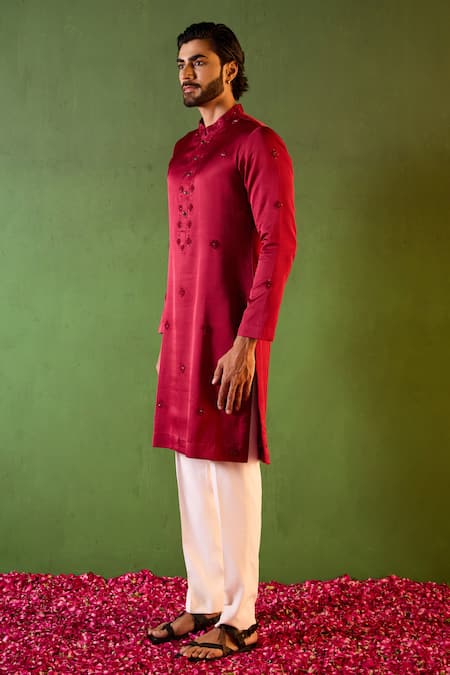 Shop Shreyansh Designs Wine Silk Embroidery Hriday Floral Kurta Set Online at Aza Fashions Shop_Shreyansh Designs_Wine Silk Embroidery Hriday Floral Kurta Set _Online_at_Aza_Fashions