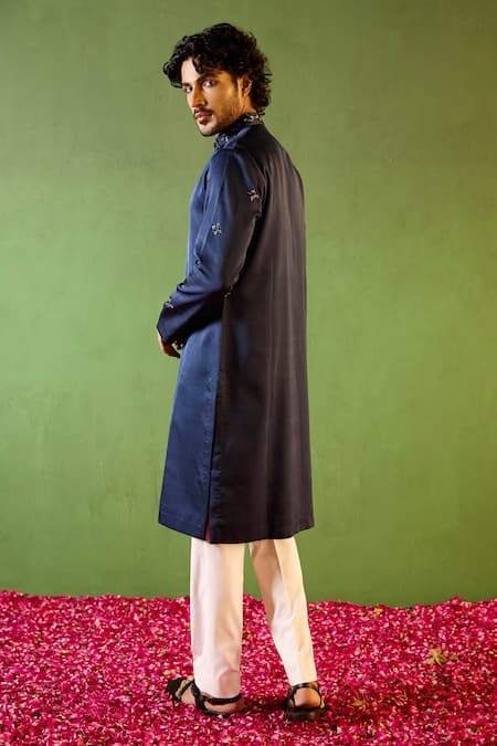 Buy Shreyansh Designs Navy Silk Embroidery Parth Floral Kurta Set Online at Aza Fashions Buy_Shreyansh Designs_Navy Silk Embroidery Parth Floral Kurta Set _Online_at_Aza_Fashions