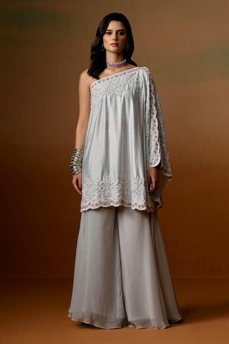 Saniya Sharma Zyra One Shoulder Cape Sharara Set 