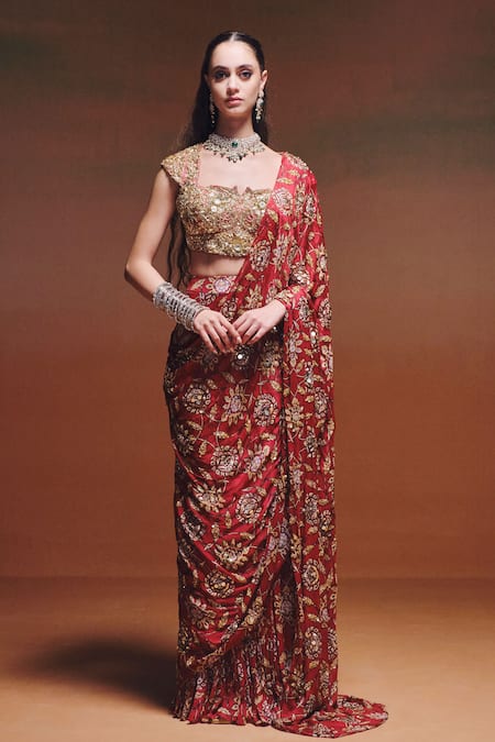 Saniya Sharma Noor Printed Pre-Draped Saree With Blouse