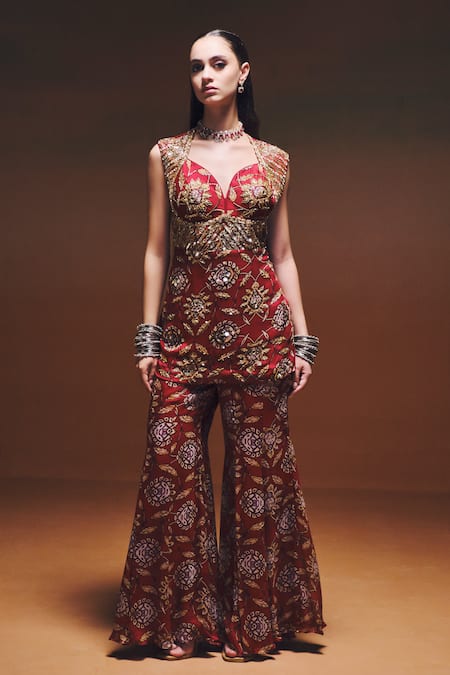 Saniya Sharma Nura Embroidered Peplum Top With Sharara 