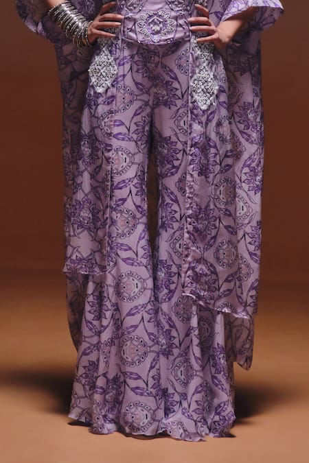Saniya Sharma_Purple Organza Embroidery Sweetheart , Open Nooran Cape Sharara Set _at_Aza_Fashions