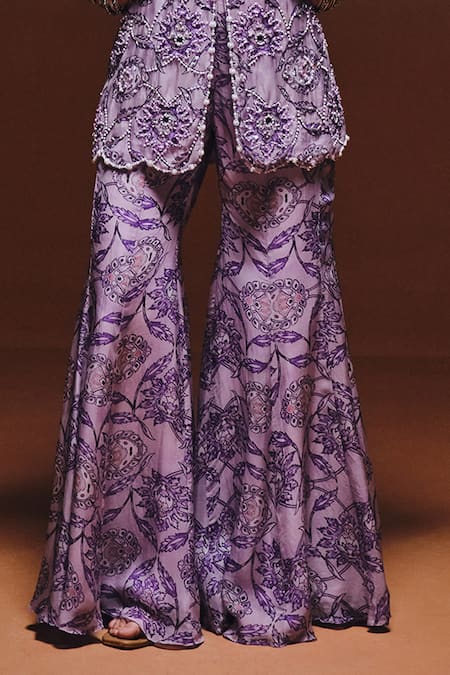 Saniya Sharma Purple Organza Pearls, Sequins V-neck Bahaar Embroidered Jacket With Sharara at Aza Fashions Saniya Sharma_Purple Organza Pearls, Sequins V-neck Bahaar Embroidered Jacket With Sharara _at_Aza_Fashions