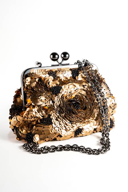 Nupur Kanoi Carmela Gold Hand Embroidered Clutch 