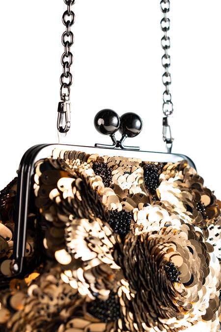 Nupur Kanoi_Gold Sequins, Beads, Embroidery Carmela Hand Clutch _Online_at_Aza_Fashions