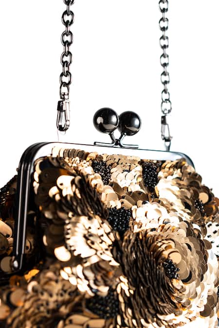 Buy_Nupur Kanoi_Gold Sequins, Beads, Embroidery Carmela Hand Clutch _Online_at_Aza_Fashions