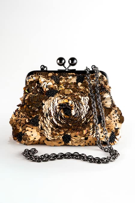 Nupur Kanoi Carmela Gold Hand Embroidered Clutch 