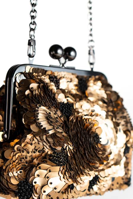 Shop_Nupur Kanoi_Gold Sequins, Beads, Embroidery Carmela Hand Clutch _Online_at_Aza_Fashions