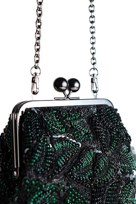 Nupur Kanoi_Black Sequins, Beads, Embroidery Carmela Bougain Hand Clutch _Online_at_Aza_Fashions