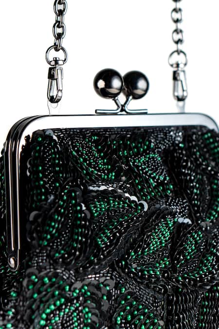 Buy_Nupur Kanoi_Black Sequins, Beads, Embroidery Carmela Bougain Hand Clutch _Online_at_Aza_Fashions
